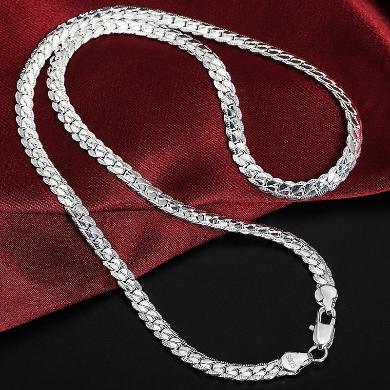 925 Sterling Silver 6mm Full Sideways Necklace 18 /20 /22 /24 Inch Chain for Woman Men Fashion Wedding Engagement Jewelry
