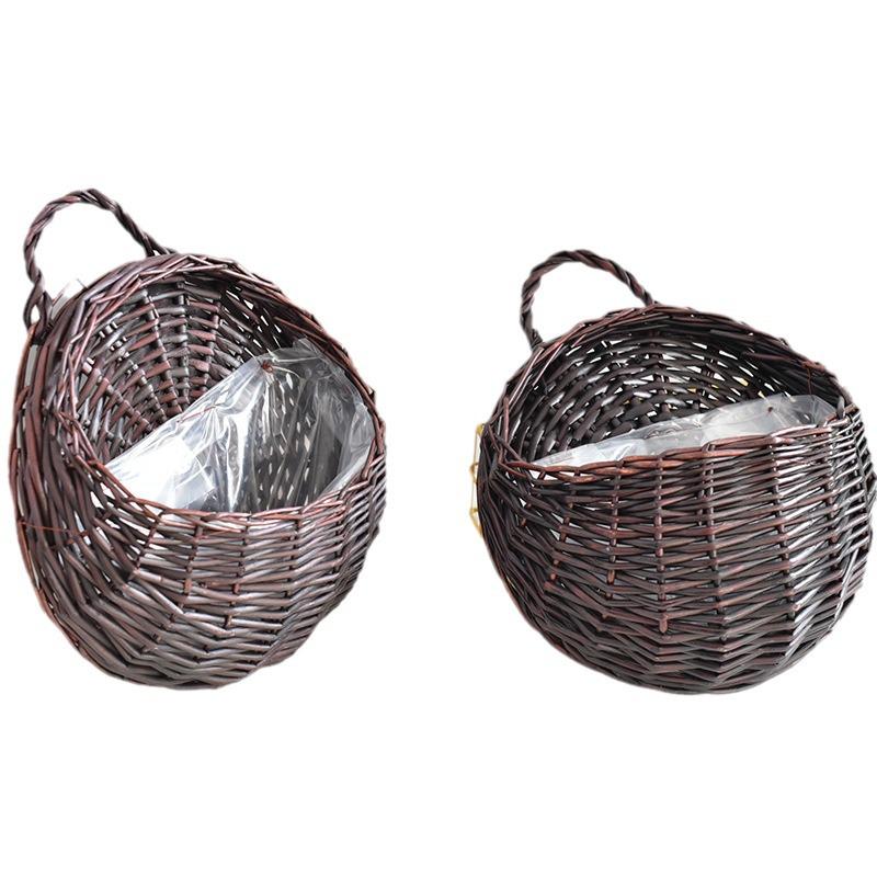 Плетеная вручную подвесная корзина из ротанга и ивы для цветов - Синий пасторальный настенный декор