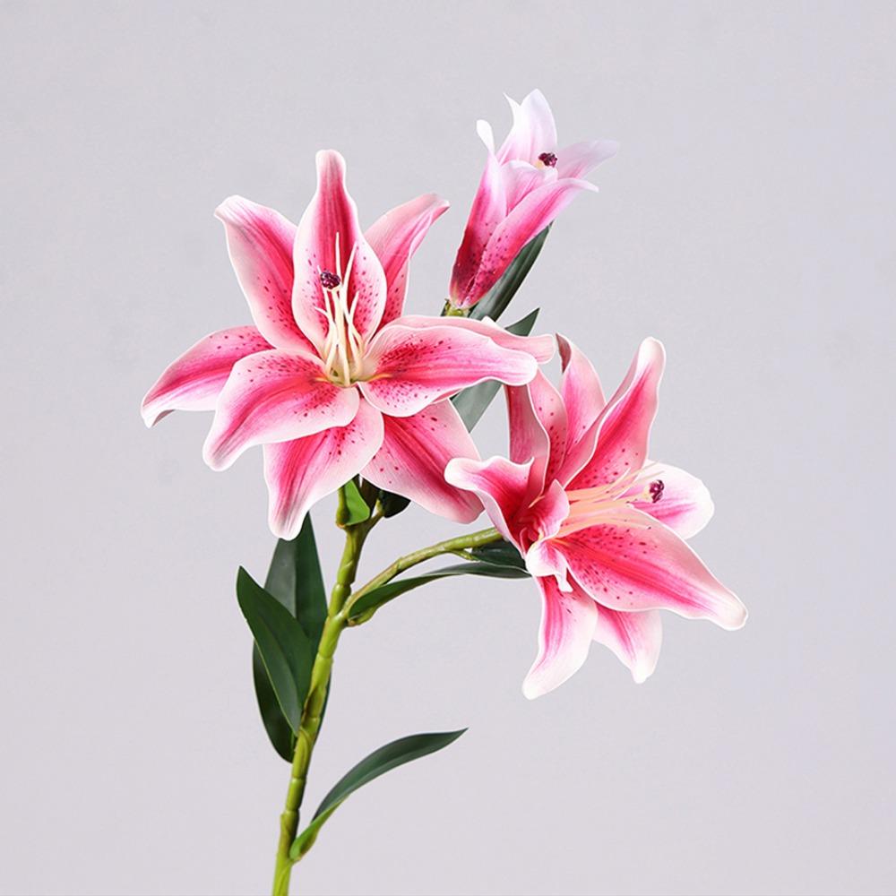 Realistic 3 Heads Lily Artifiical Flowers Multicolor Double Layers Artificial Flower PU Washable Fake Plants Wedding Supplies
