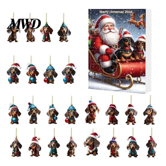 Cute Pet Hanging Ornaments Dachshund Advent Calendars 2026, 24 Days 2D Acrylic Pendant Christmas Holiday Countdown Calendar Calendar, Collectible Dog
