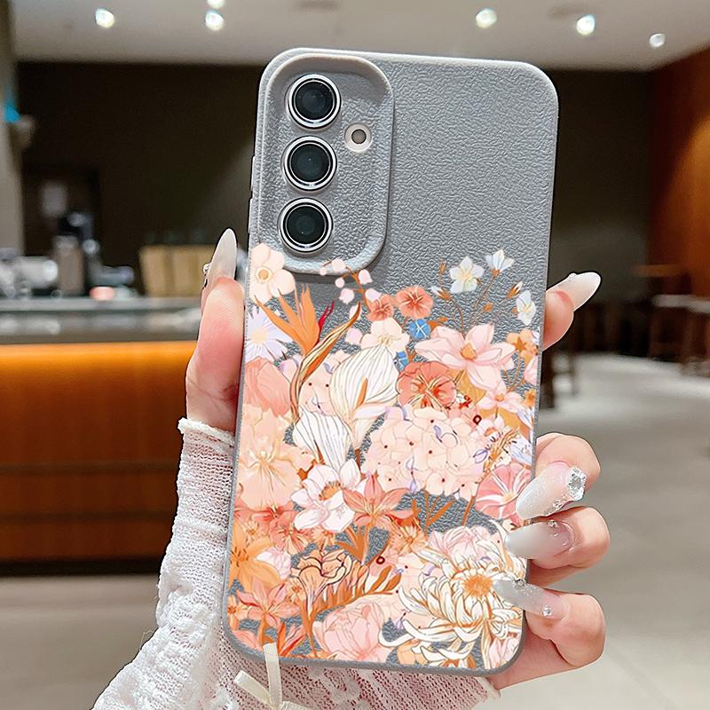 Чехол с цветами гортензии и пиона для Samsung S26 S25 S24 Ultra S23 S22 S21 FE A15 A16 A17 A26 A35 A36 A37 A54 A55 A56 A57 5G, силиконовый чехол с текстурой кожи