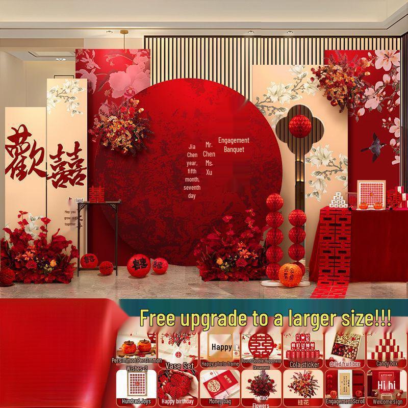Chinese Wedding Banquet Backdrop & Tableware Decoration Set