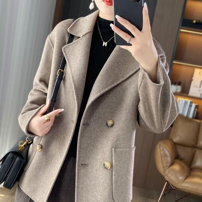 Women's Autumn Overcoat Cropped Petite Loose-Fit Jacke Ladies Solid Color Elegant Outerwear