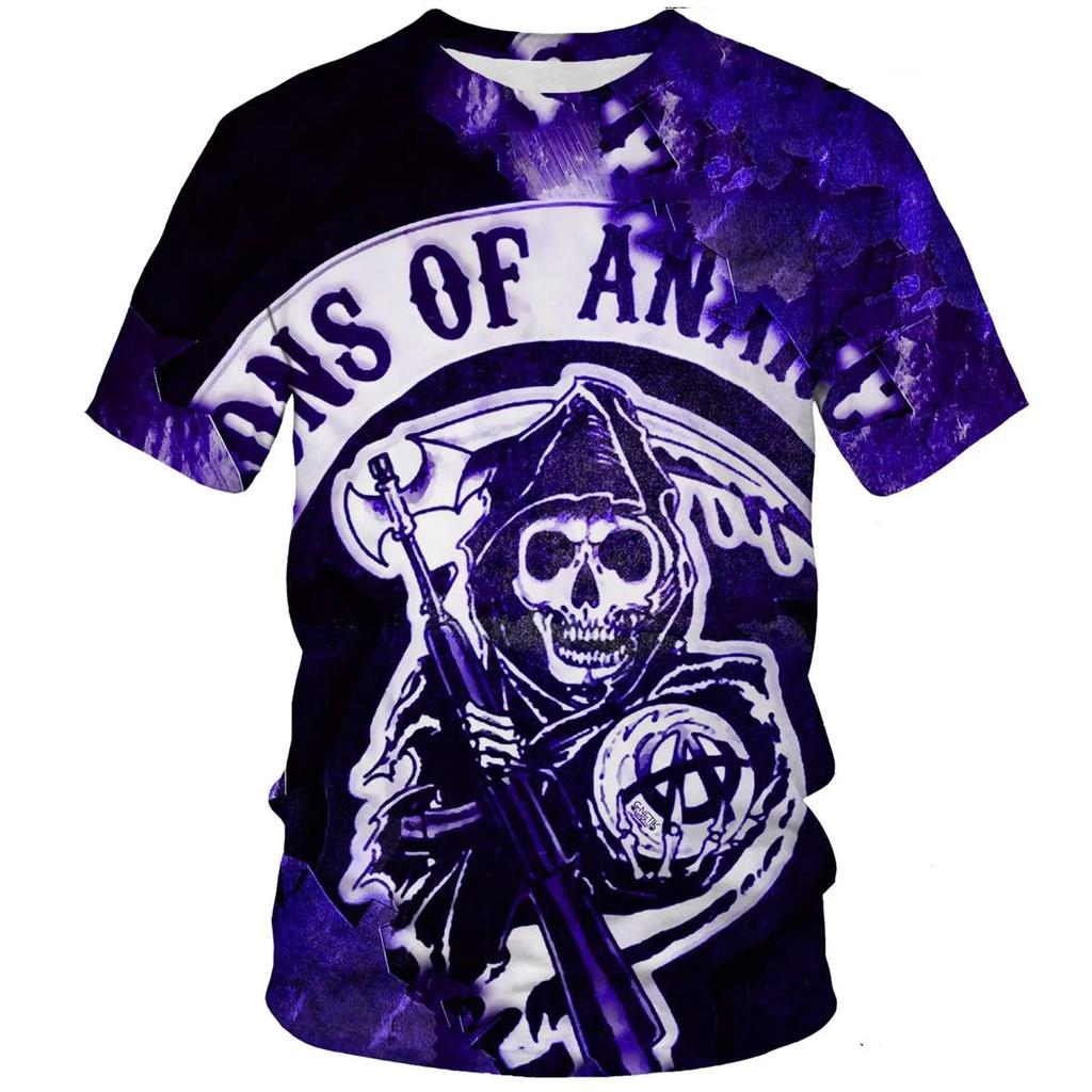 3D Футболки с графикой из сериала «Сыны анархии», повседневные мужские футболки с коротким рукавом - Мягкая ткань средней эластичности, летняя одежда свободного кроя