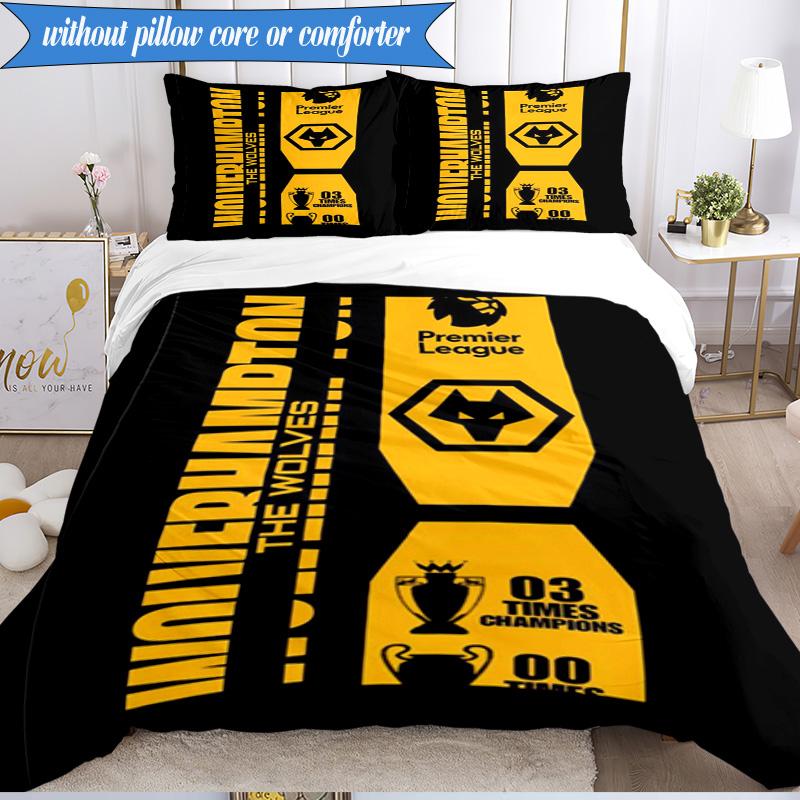 3PCS Wolves Football Club Emblem Printed Soft Bedding Set,Including 1pc Duvet Cover And 2pcs Pillowcases Perfect for Bedroom, Dormitory, Fan gift