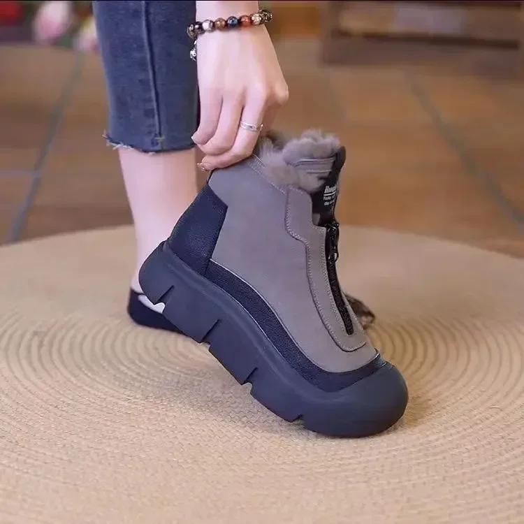 Women Thick Soled Snow Cotton Boots Plush Warm Non-slip New Short Boots Female Platform Casual Sport Ankle Botas 2024