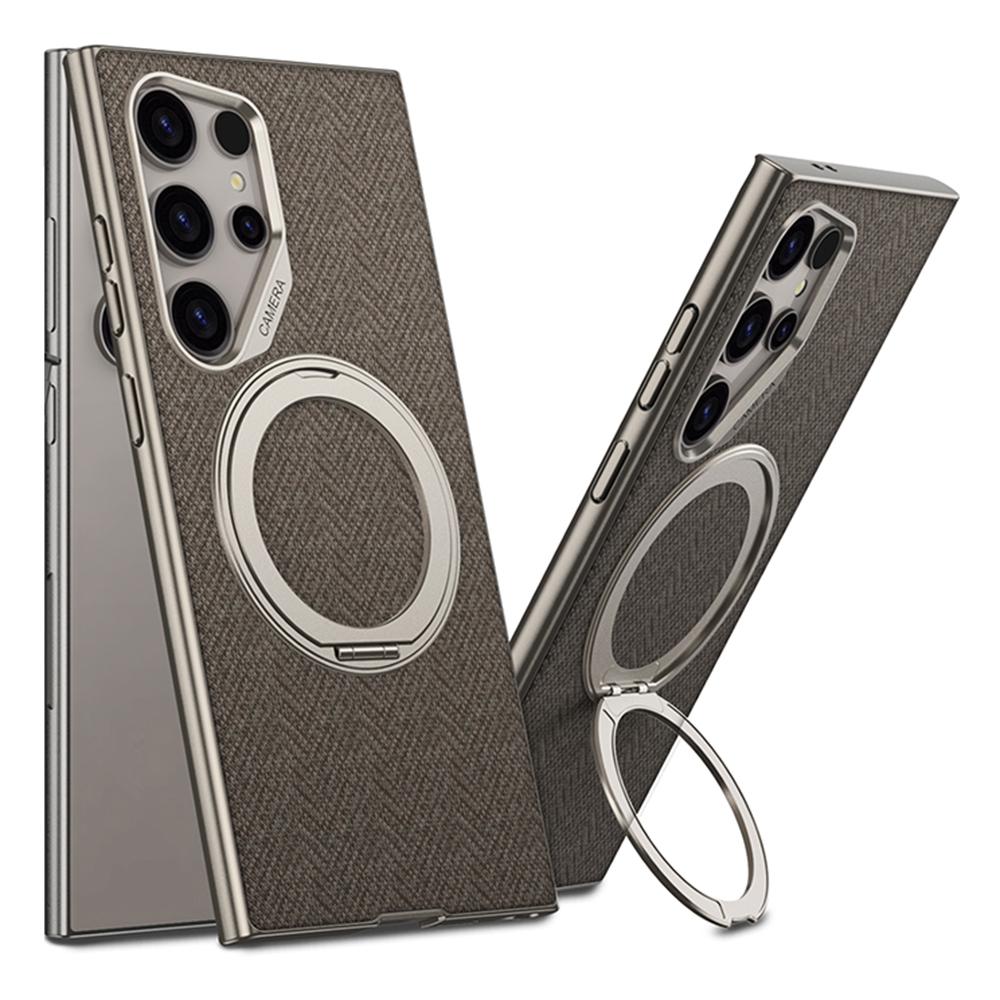 For Samsung Galaxy S23 Ultra Magnetic Case with Kickstand PC+TPU+Cloth Phone Back Cover