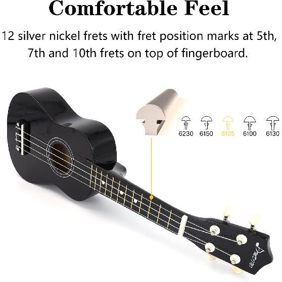21-дюймовое сопрано укулеле из липы, акустическая мини-гитара для начинающих, с чехлом, ремнем, тюнером, медиаторами, струнами, базовым учебником