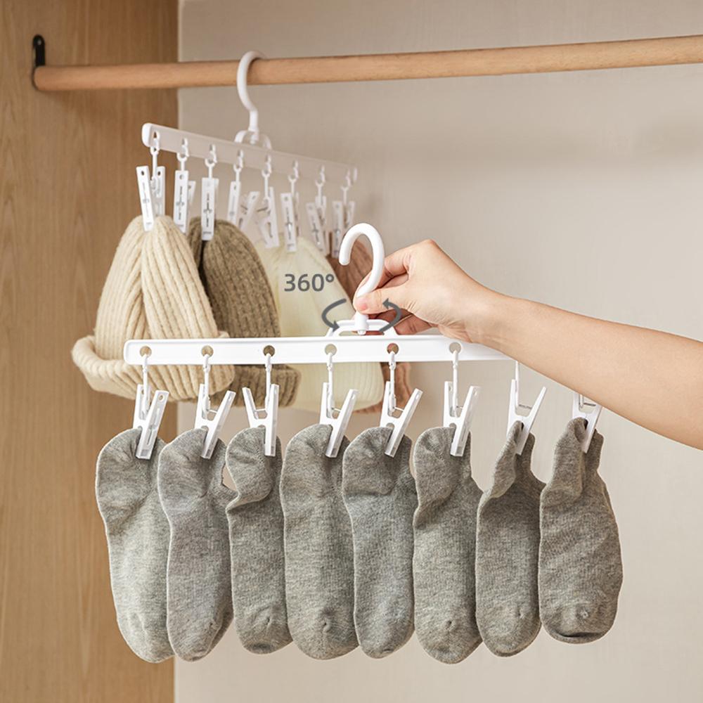 Clothes Drying Hanger with 8 Clips Hanging Drying Rack,Drip Foldable Hanging Rack Drying Towels Bras Baby Clothes Gloves Plastic