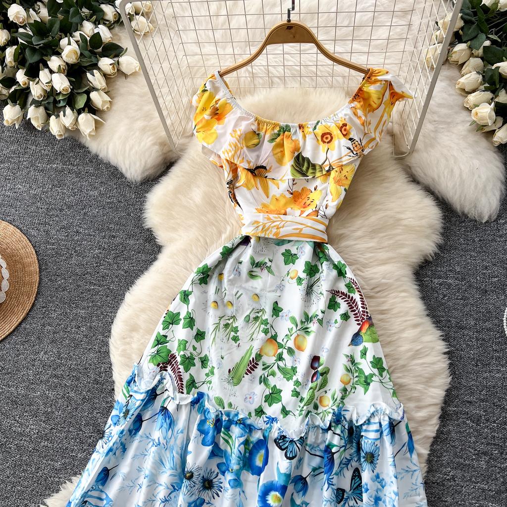 Summer Women Elegant O-neck Designer Print Long Midi Holiday Beach Party Dresses