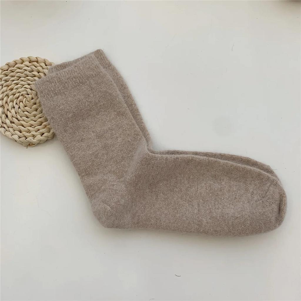 Зимние Утепленные Теплые Длинные Носки Кроличий Пух Женские Носки Однотонные Термальные Кашемировые Харадзюку Носки До Колена Новинки Моды Японский Каваий