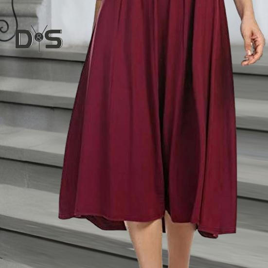 Женское плиссированное платье А-силуэта миди с рукавами 3/4 и круглым вырезом, свободное платье для летнего пляжного отдыха, струящийся сарафан