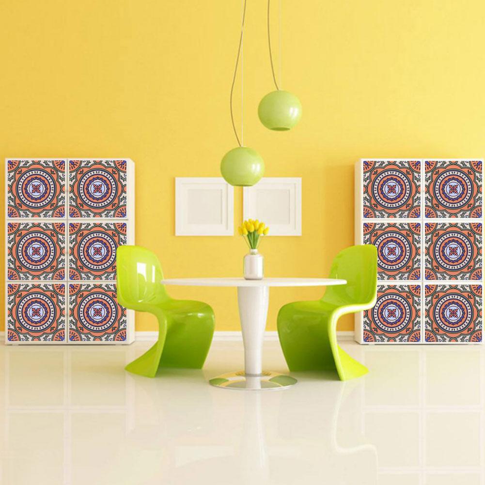 10Pcs Household Bohemian Style Waterproof Non Slip Tile Floor Wall Sticker Decoration 15x15cm(Type 1 )