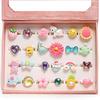 Little Girl Jewel Rings In Box, Adjustable, No Duplication for Pretend Play and Dress Up (24 Lovely Ring)