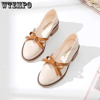 Туфли Fairy на среднем каблуке, весенние универсальные маленькие кожаные туфли с неглубоким носком, женские ретро-туфли