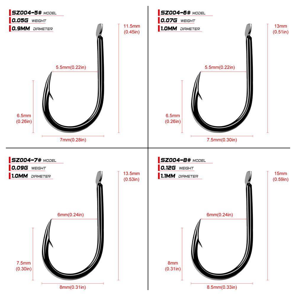 Proberos Soft Insect Hook with Barb Fish Hook Bulk Single Hook 200pcs