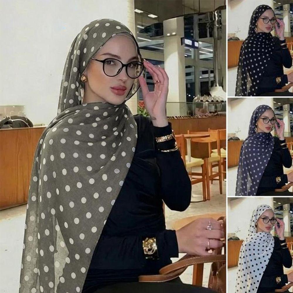 Bali Cotton Texture Women's Scarf Polka Dot Head Wrap Lightweight Print Scarf Head Decoration