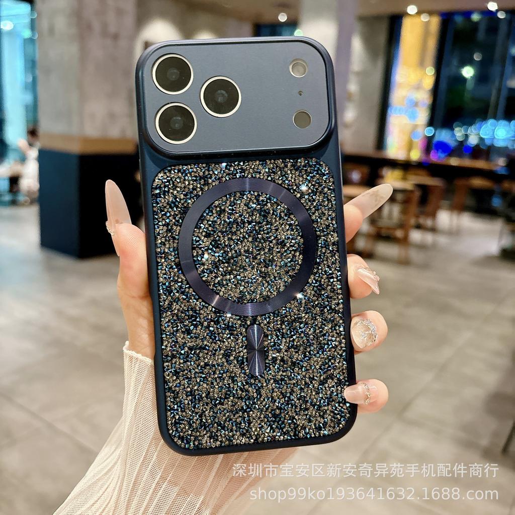 Новый защитный чехол со стразами и магнитом подходит для iPhone17Promax, легкая роскошь, вторая версия 17, европейский и американский чехол для мобильного телефона Apple