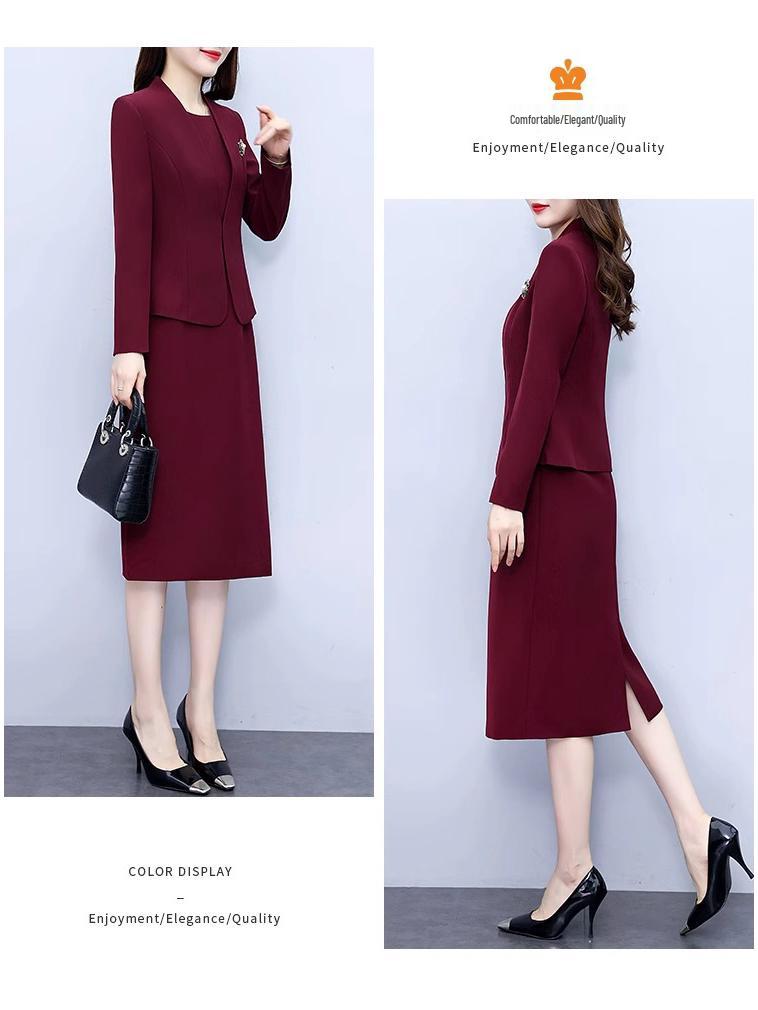 Красный ангоровый облегающий формальный комплект из платья и юбки - Профессиональная весенне-осенняя рабочая одежда для руководителей