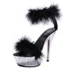 Model High Heels Stiletto Sexy Black Waterproof Table  High Super High Heel Fluffy Sandals Women's Summer