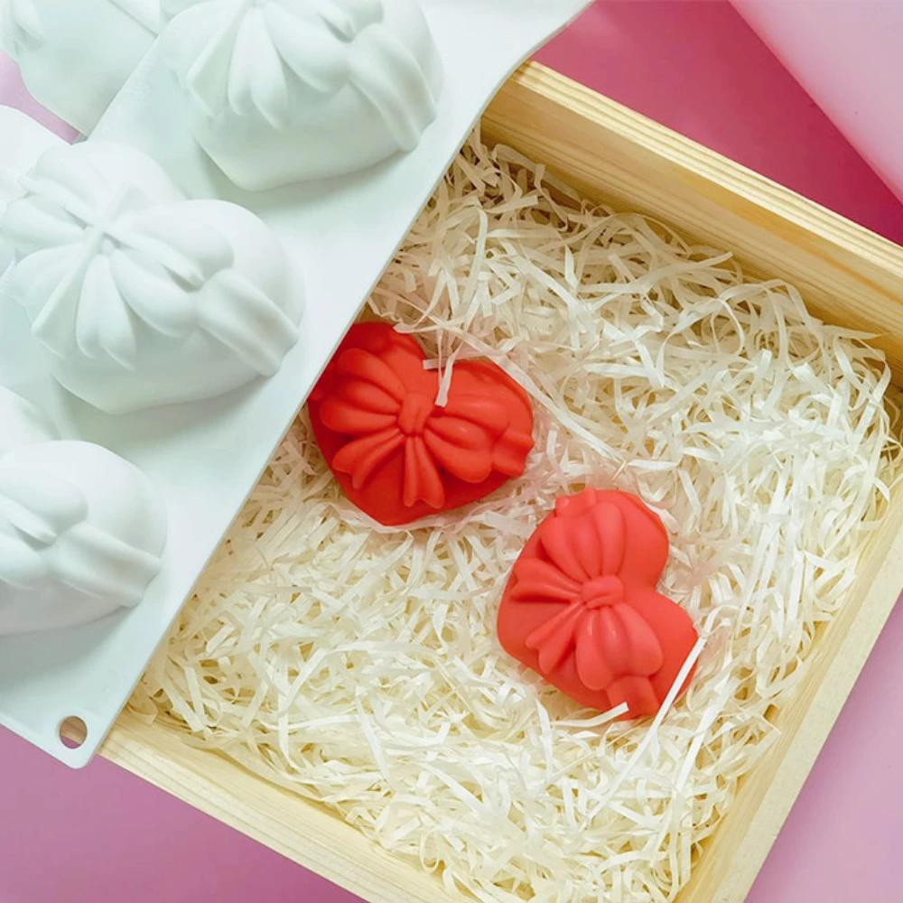 8 отверстий Рельефная форма для свечей в виде банта в форме сердца, силиконовая форма для мыла в форме любви, декор на День святого Валентина, легко извлекается из формы, ручная работа