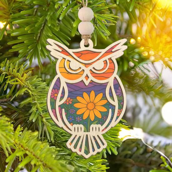 Owl Sun Catcher Natural Timber Hanging Ornament with Spiritual Meaning Card The Owl Wood Craft Wall Hanging Pendant