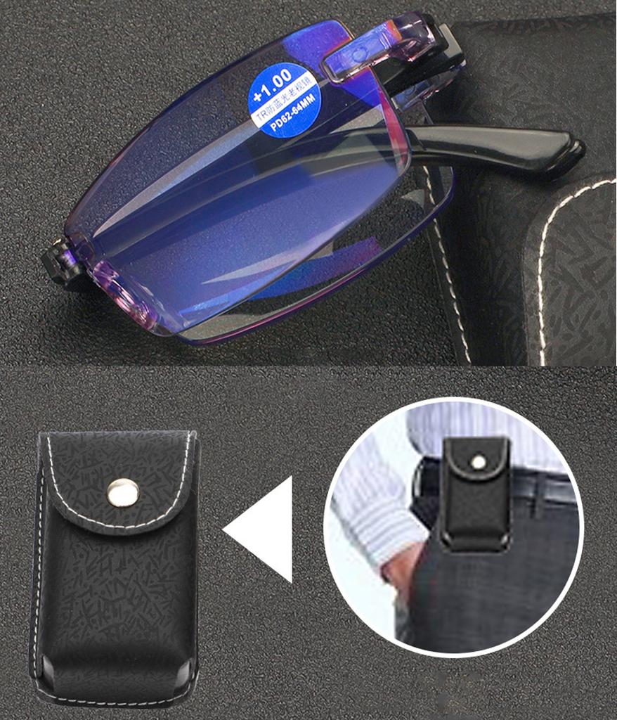 Two Pairs Foldable Reading Glasses Anti Blue Light Portable Rimless Frame for Women Men +0 75 To +4 00