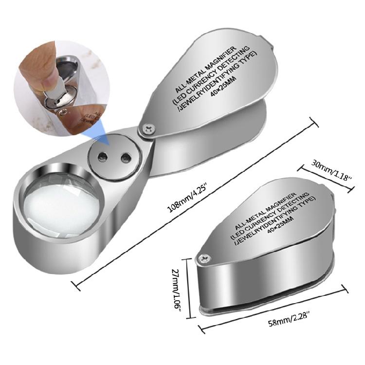 40x Ювелирная лупа Складная увеличительная лупа для ювелирных изделий Глазной увеличитель со светодиодной подсветкой