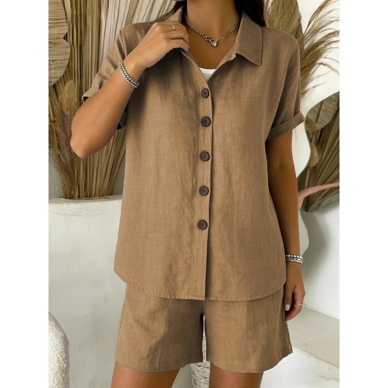 GMXIA Women's Fashion Casual Summer Spring Short Sleeve V Neck Pants Suits