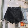 Comfortable Skinny Fashionable and Versatile Tied Summer Drawstring High-waisted Elastic Outside Straight Denim Shorts Female A-line Wide-leg Pants