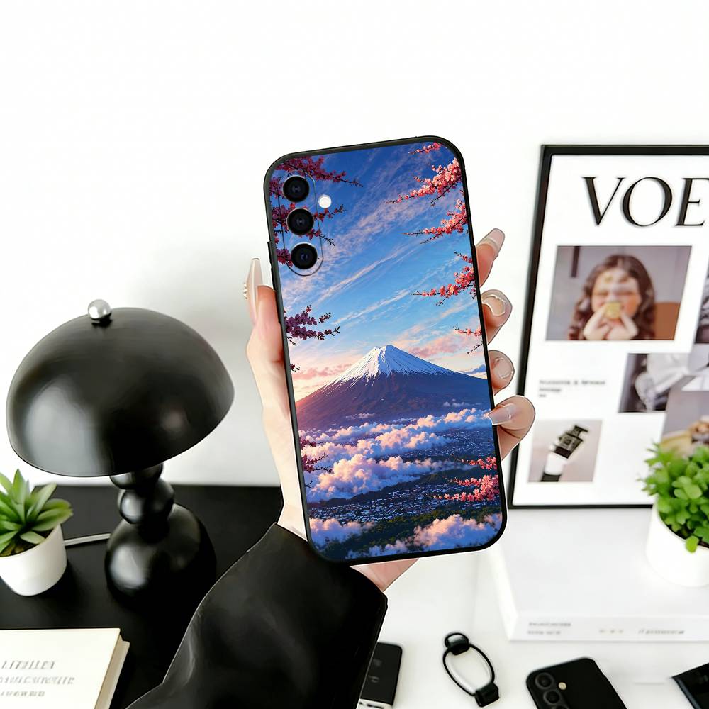 Мечтательный чехол для телефона с изображением горы Фудзи для Samsung Galaxy A73, A72, A71, A70, A53, A52, A51, Другие Мягкая черная крышка