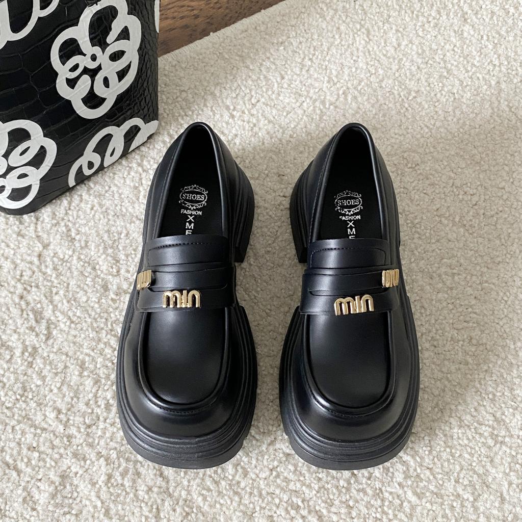 Мокасины женские в британском стиле с мягкой подошвой, одинарные туфли с одной педалью, черные кожаные туфли