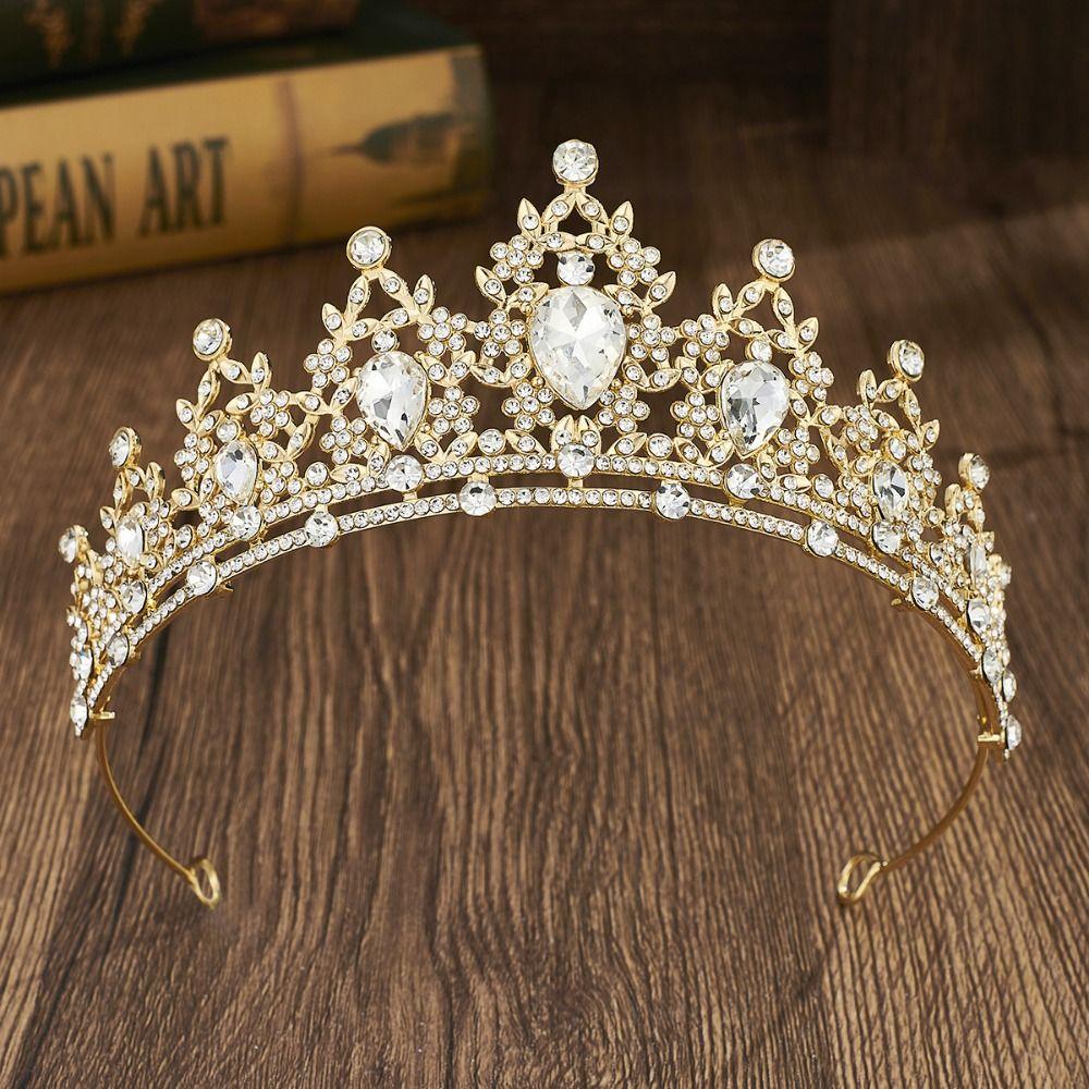 Shiny Baroque Crown Elegant Princess Rhinestone Crown Exquisite Bridal Tiara Women/Girls