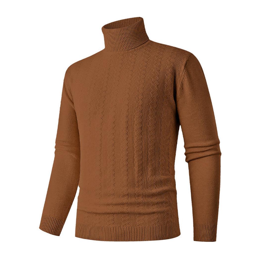 Men's Casual Solid-color High-collar Knitted Sweater, Men's Warm Base Knitted Pullover Sweater