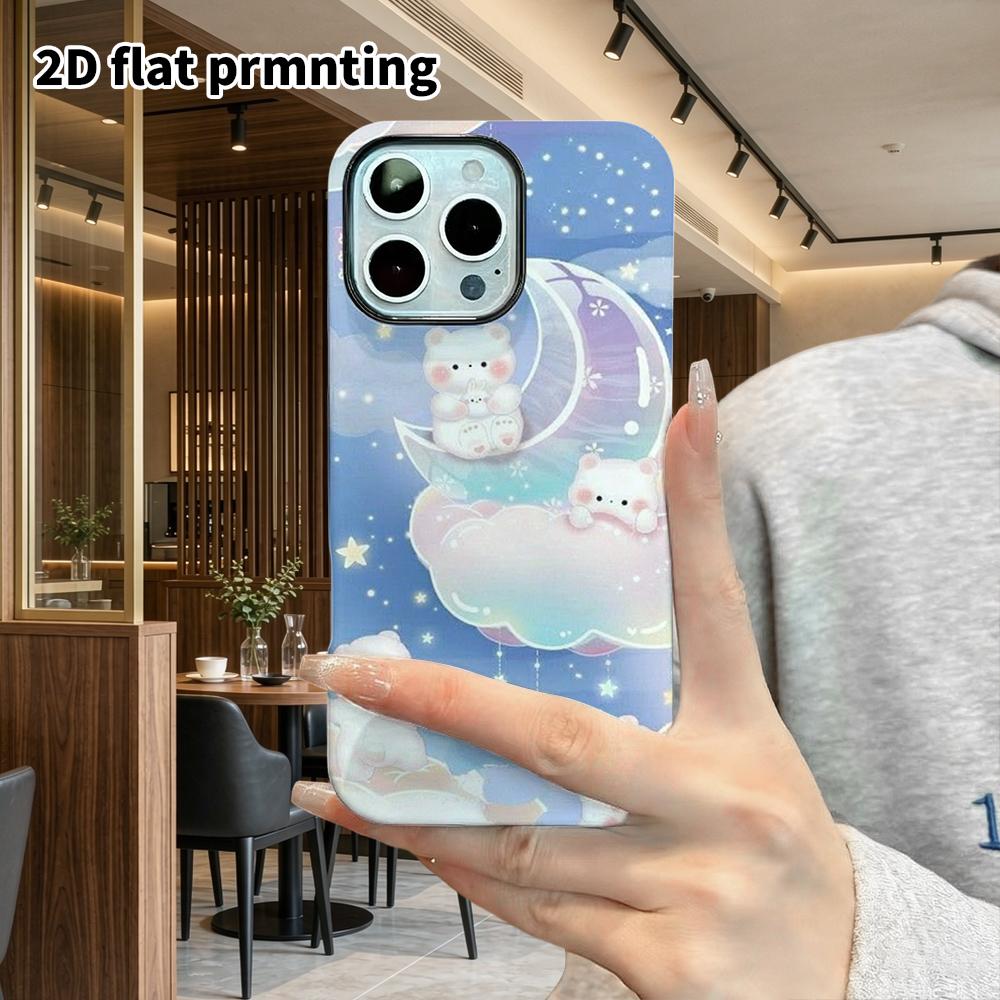 Phone Case: 2D flat design suitable for iPhone 18 17 16 15 14 13 Pro film protective case, couple style, cloud white bear, Christmas and Halloween gif