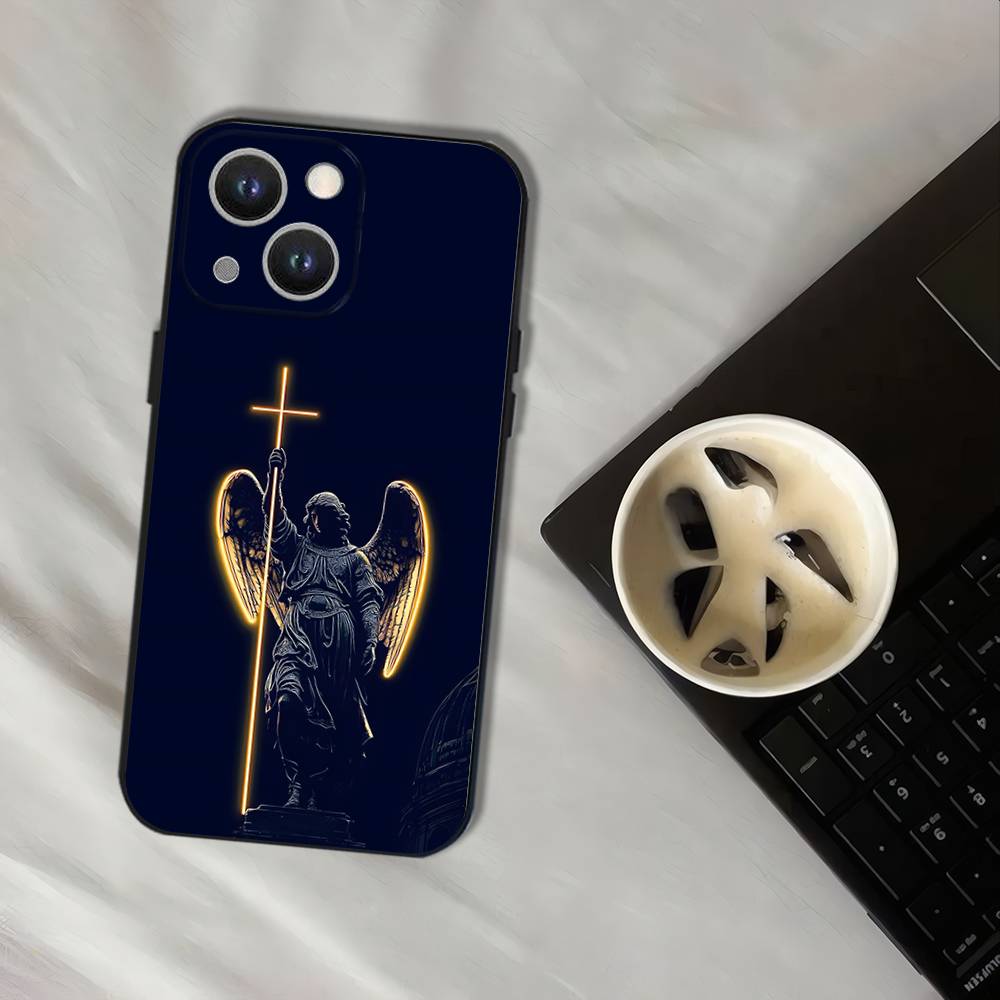 Чехол для телефона с Крестом Архангела Михаила Для iPhone 16,15,14,13,12,11,Pro,XS,Max,XR,Plus,E,SE4,Mini Черный Мягкий Чехол