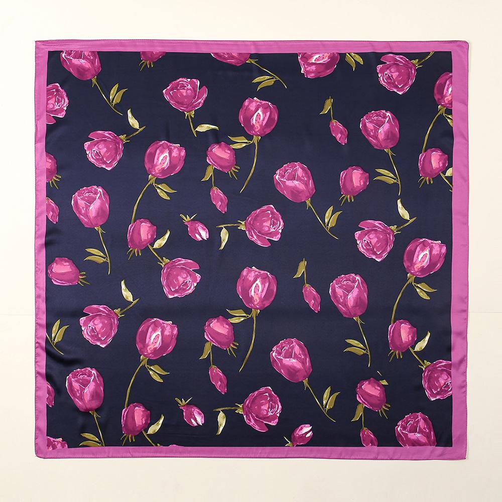 Летняя Повседневная Квадратная Бандана-Хиджаб с Принтом Роз, Атласный Шелковый Платок для Мусульманской Женщины, Повязка на Голову, Женские Платки, Повязка на Голову 85*85 см