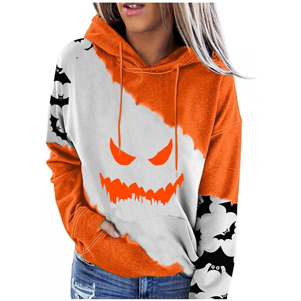 Женский пуловер с принтом Хэллоуина, круглый вырез, заниженная линия плеча, блузка с длинными рукавами