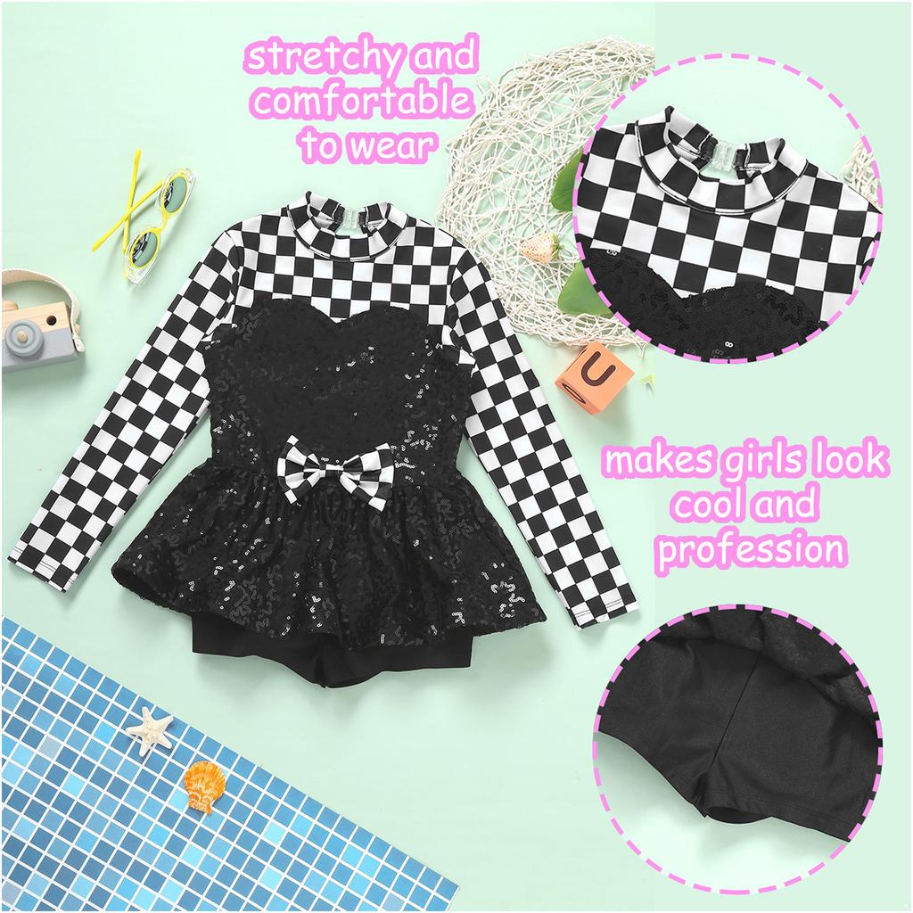 Детский карнавал, косплей, тематическая вечеринка, танцевальная одежда для команды поддержки, костюм для девочки-гонщицы, платье с блестками и клетчатым принтом, юбка-пачка