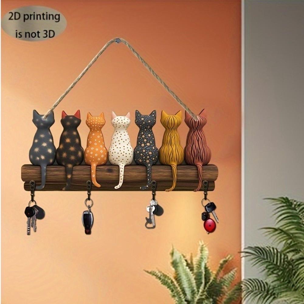 Cat Back Shape Key Holder Wooden Key Hanger Gift Wall Mounted Key Rack Home Entryway Hallway