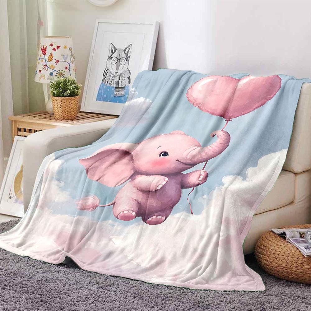 1pc Elephant Balloon blanket Lightweight Flannel Throw for Sofa Bed Travel Camping Livingroom Office Couch Chair