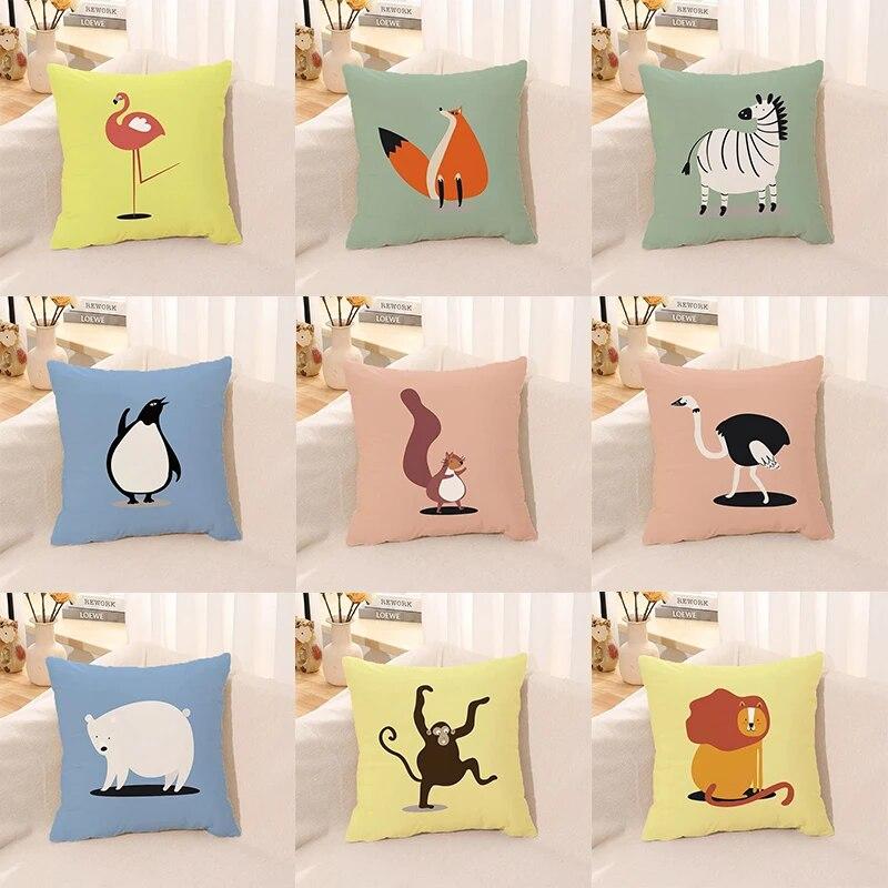 Cartoon Animal Print Pillow Case Living Room Sofa Cushion Cover Bedroom Room Bedside Home Decoration