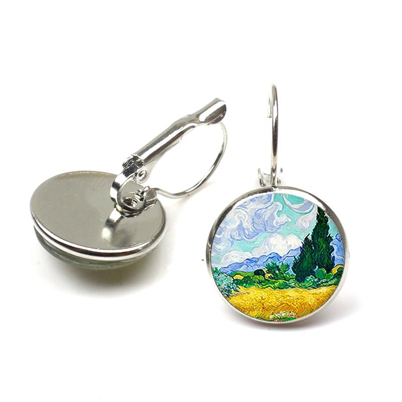 Fashion Flower Printed Famous painting Earring Jewelry Ethnic Big Round Gogh starry night Dangle Earrings Women Wedding Ohrringe