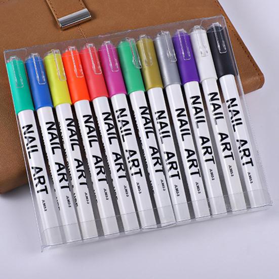 Набор из 12 цветных ручек для нейл-арта своими руками, быстросохнущие акриловые краски, маркеры для быстрых граффити-рисунков, двухсторонние ручки для ногтей
