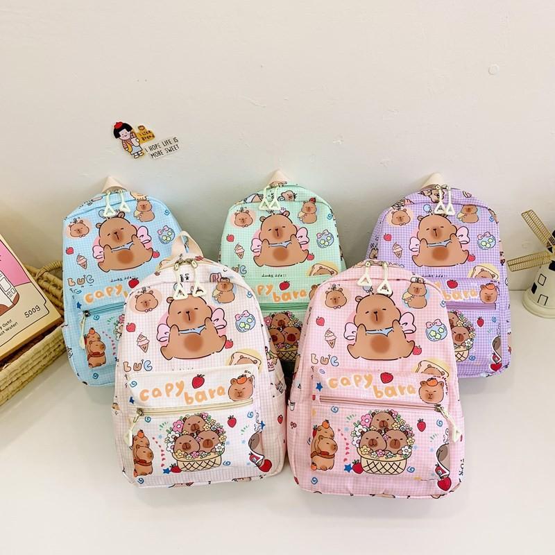 Очаровательный мультяшный рюкзак капибары для детей, универсальная нейлоновая сумка на двойном плече для школы