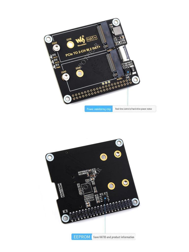 Raspberry Pi 5 Dual SSD Expansion Board - PCIe To M.2 NVMe Adapter 2CH-M.2-HAT+