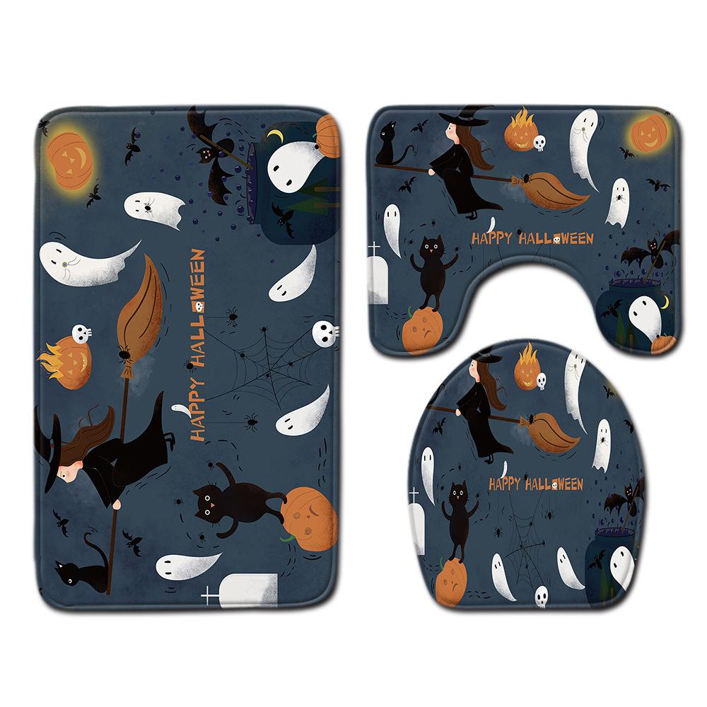Halloween Shower Curtain Floor Mat Combination Four-Piece Set Kitchen Absorbent Non-Slip Carpet Bedroom Door Mat