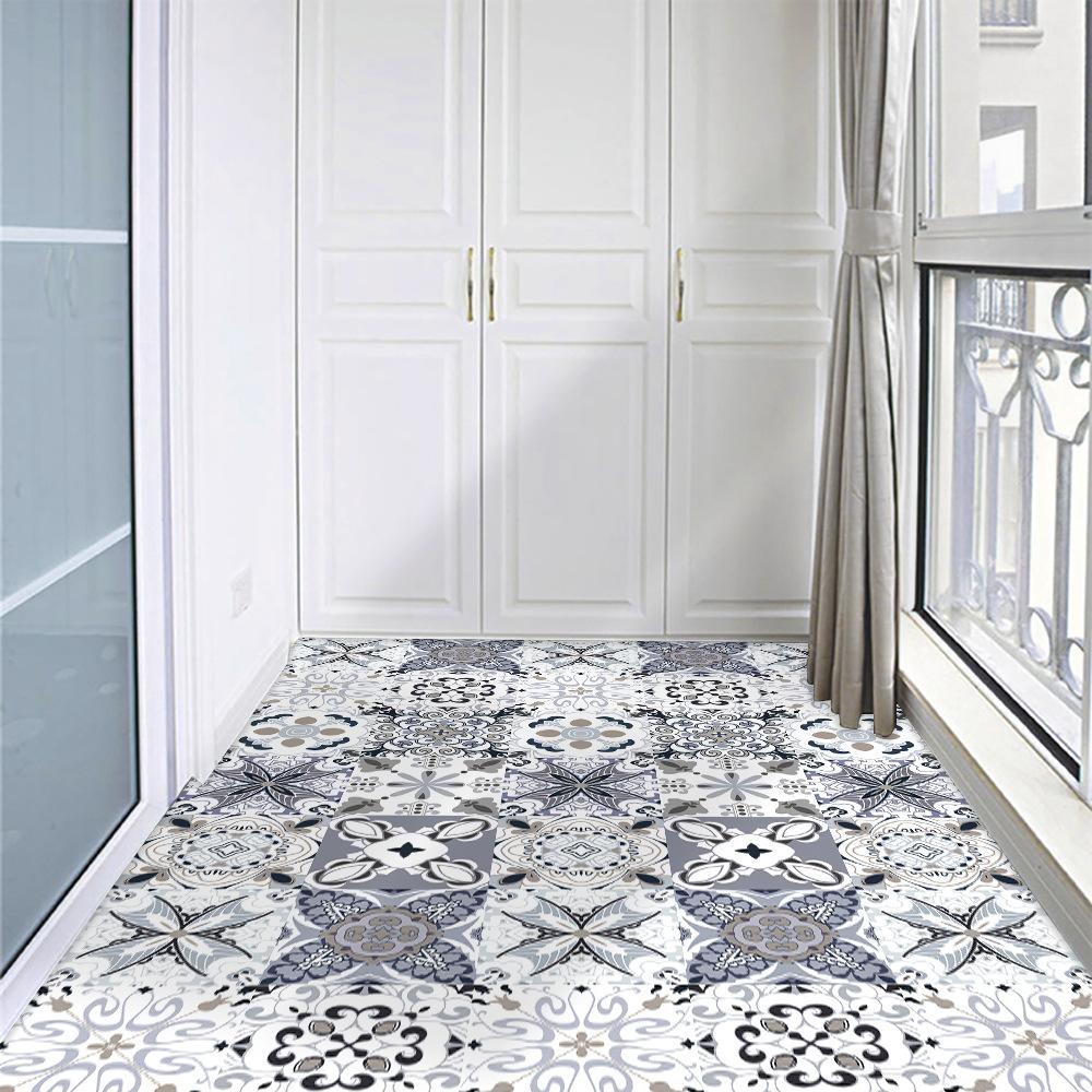 10 шт. серо-белый ретро-узор на плитку, наклейка на кухонный фартук, настенные наклейки для гардероба, глянцевая поверхность, пилинг и палка, ПВХ, художественная фреска