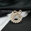 Vintage Pearl Bow Rhinestone Brooch Pin