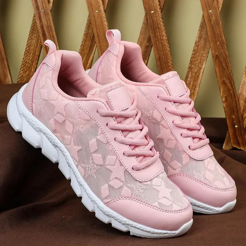 Fashion Women Casual Sneakers 2025 Fashion Comfortable Sports Shoes Women Lace-up Mesh Breathable Women Outdoor Soft Soles Running Shoes